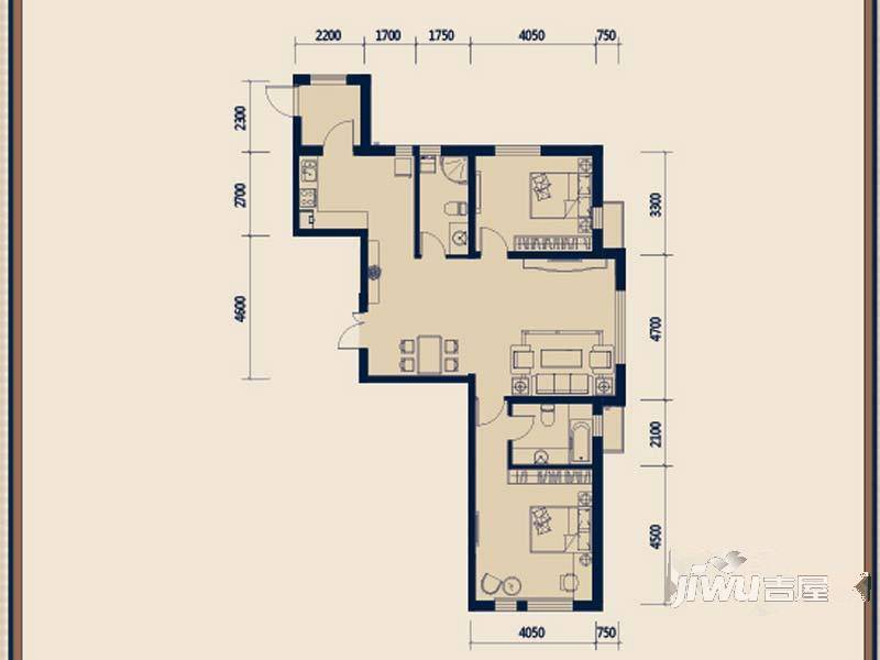 德泰岭秀逸城2室2厅1卫119㎡户型图