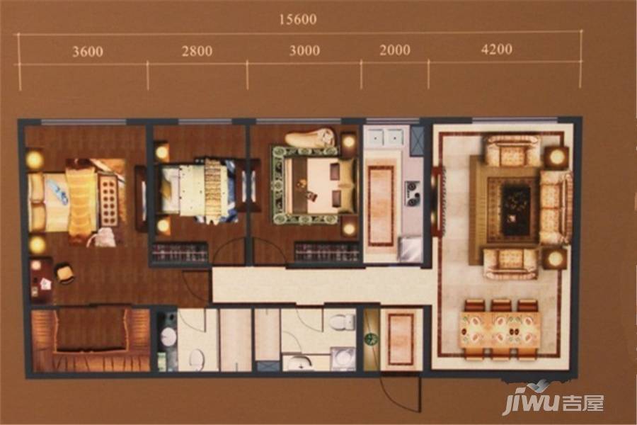 大连中航国际广场玖仰公馆3室2厅2卫140㎡户型图