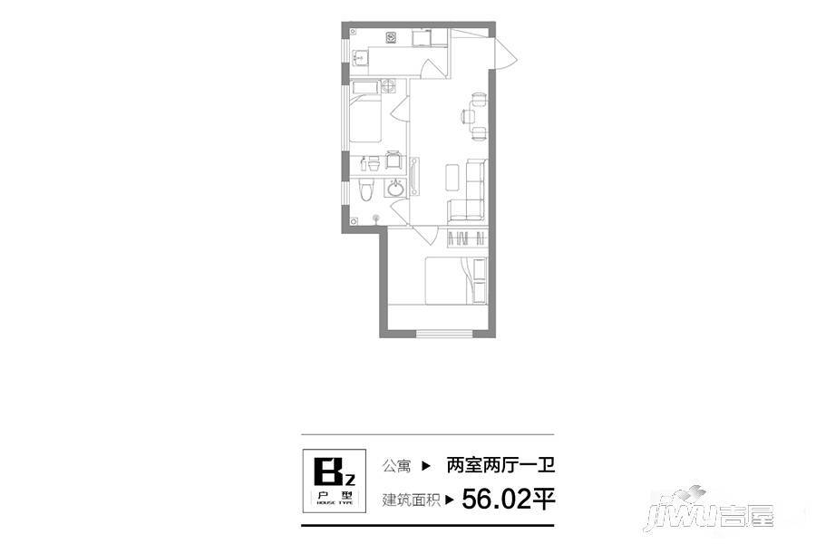 远洋金马杰座2室2厅1卫56㎡户型图