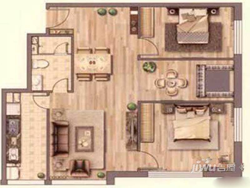 外滩七号3室2厅1卫122㎡户型图