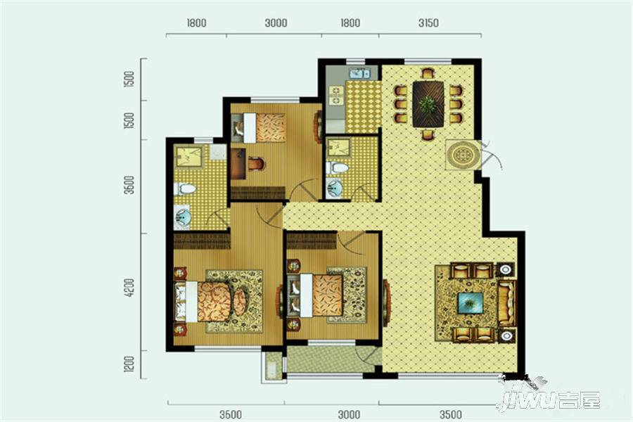 观山悦3室2厅2卫113㎡户型图