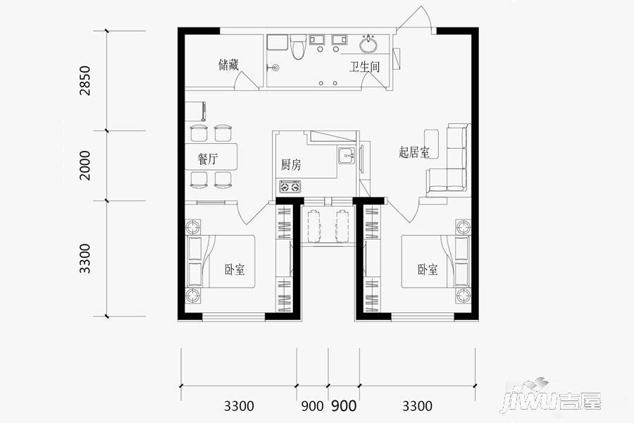 远洋金马杰座2室1厅1卫86.2㎡户型图