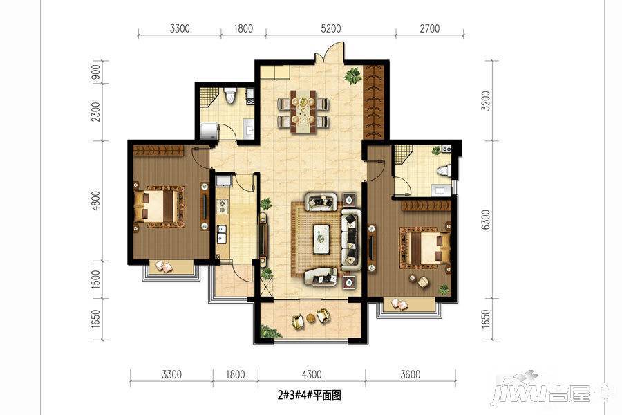 御府山海观2室2厅2卫130㎡户型图