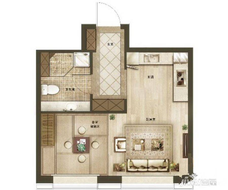 国合锦府1室1厅1卫48㎡户型图