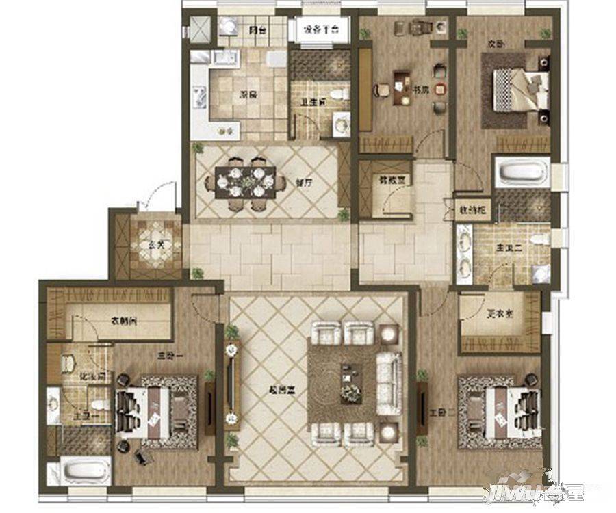 国合锦府4室2厅3卫254㎡户型图