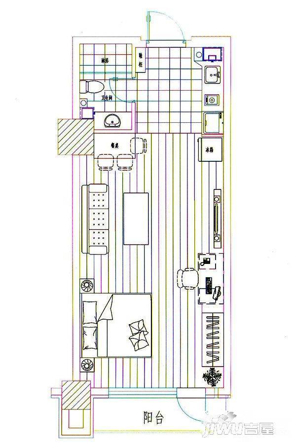 大连易贸中心1室1厅1卫57㎡户型图