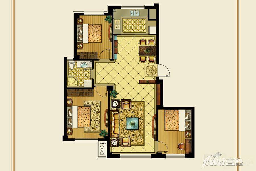 恒峰天泉小镇3室2厅1卫98㎡户型图