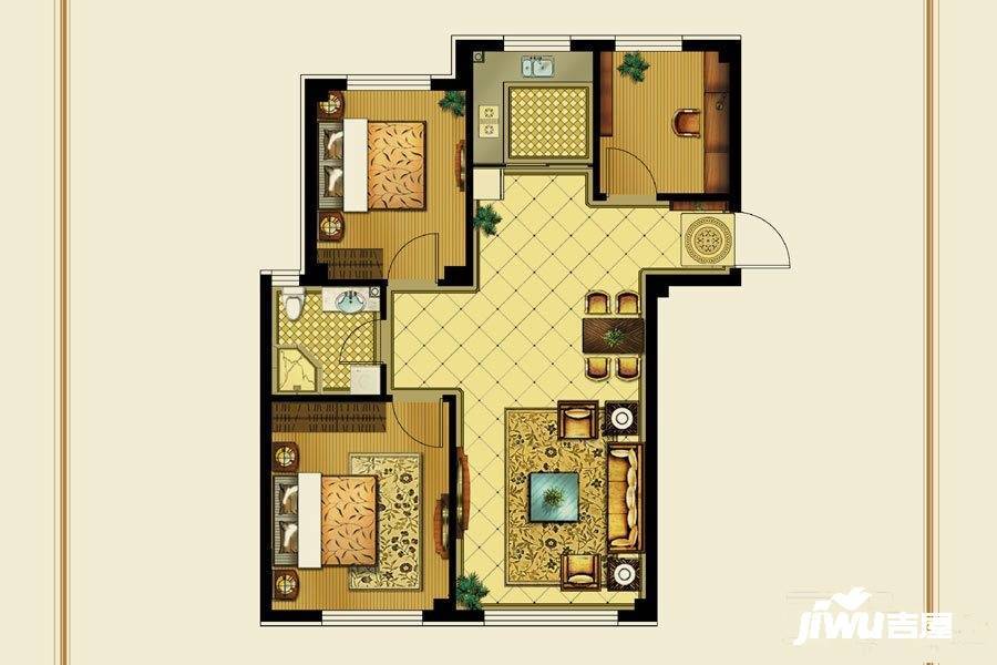 恒峰天泉小镇3室2厅1卫90.5㎡户型图