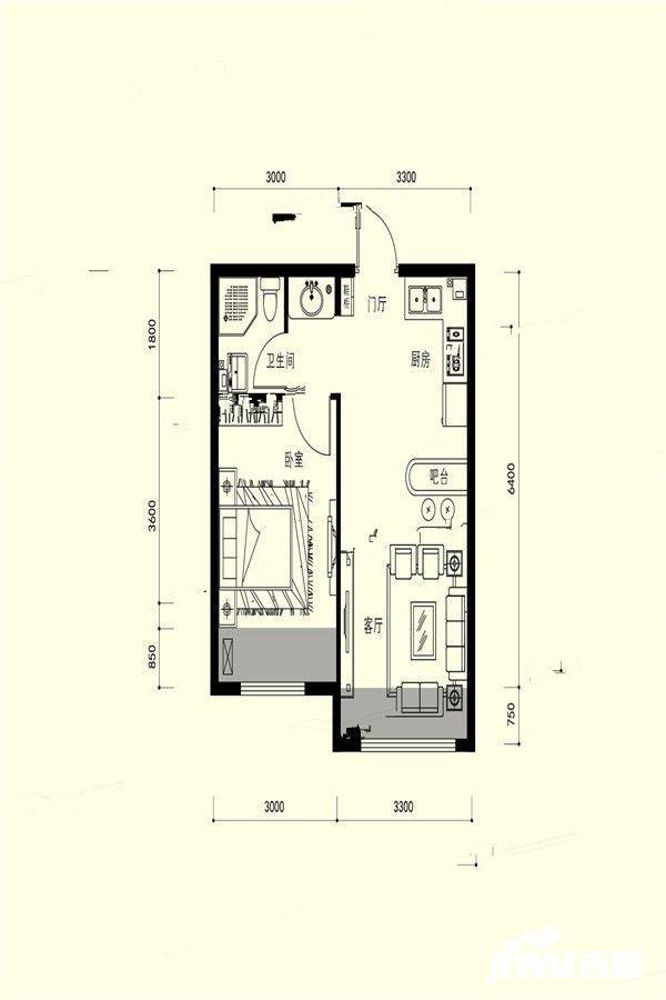 海脉未来城二期臻园1室1厅1卫49㎡户型图