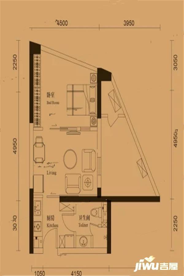 金马时代中心1室1厅1卫55㎡户型图