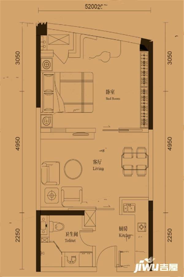 金马时代中心1室1厅1卫66㎡户型图