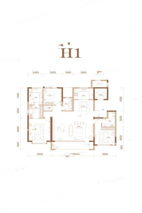 金地保利御中南3室2厅3卫170㎡户型图