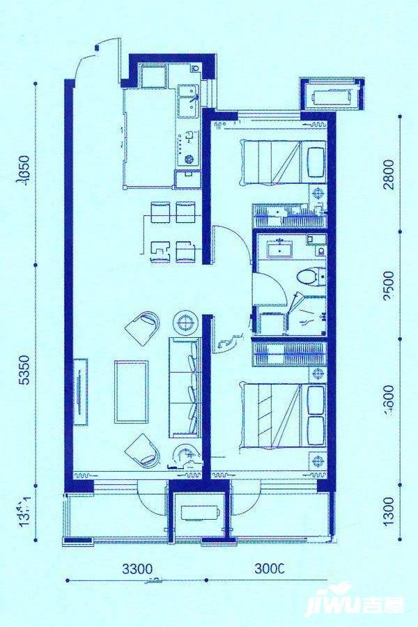 「大连天地」悦丽海湾云廷2室2厅1卫80.1㎡户型图