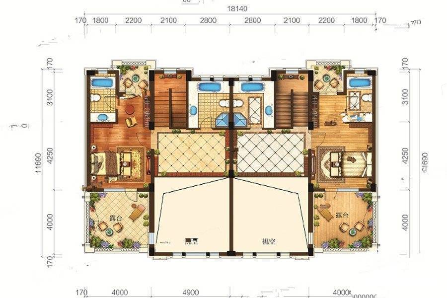 纳帕溪谷御山二期2室4厅3卫166㎡户型图