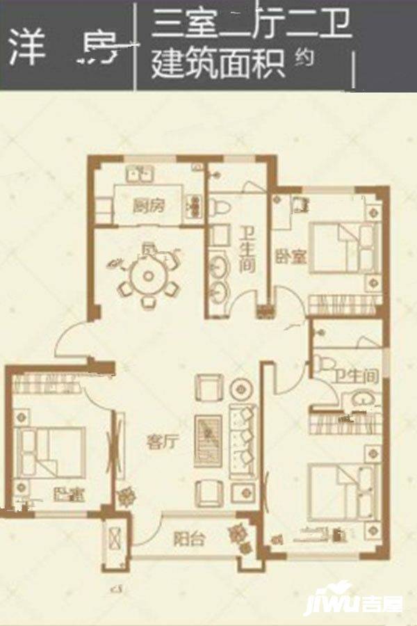 悦泰福里3室2厅2卫119㎡户型图