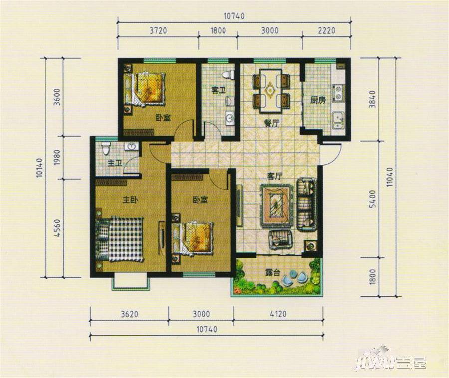 澴河盛都3室2厅2卫117㎡户型图