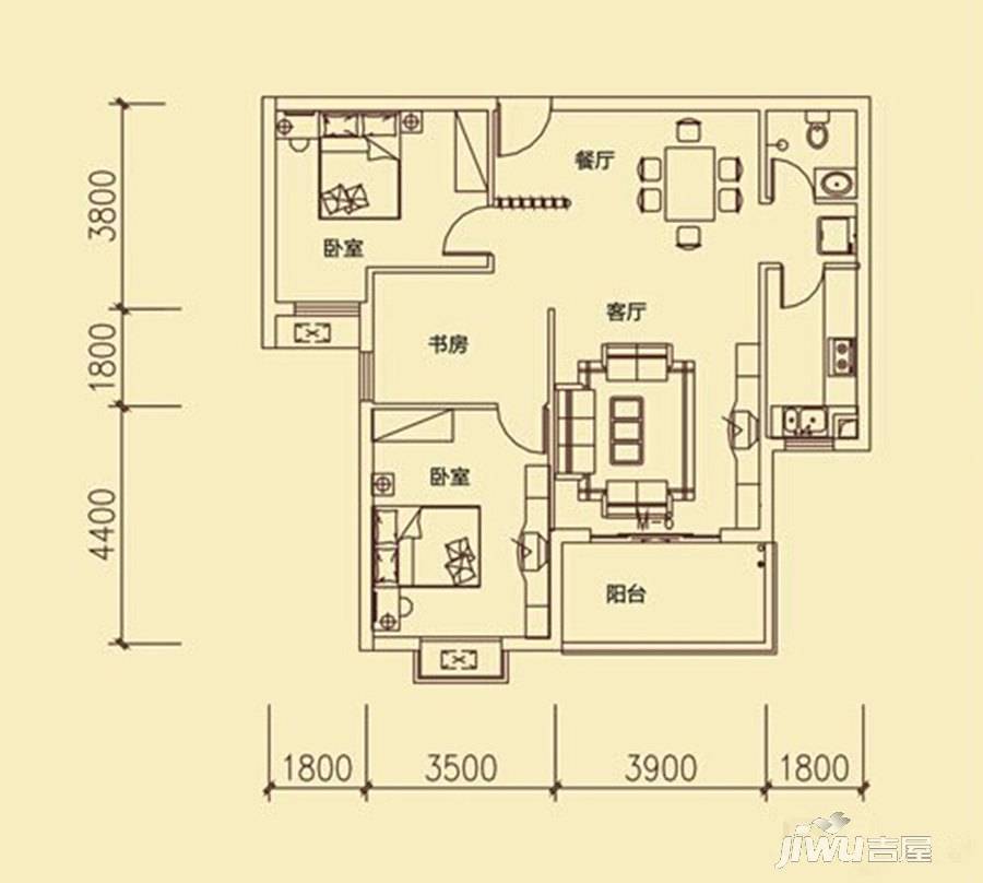 东方龙城3室2厅1卫106㎡户型图