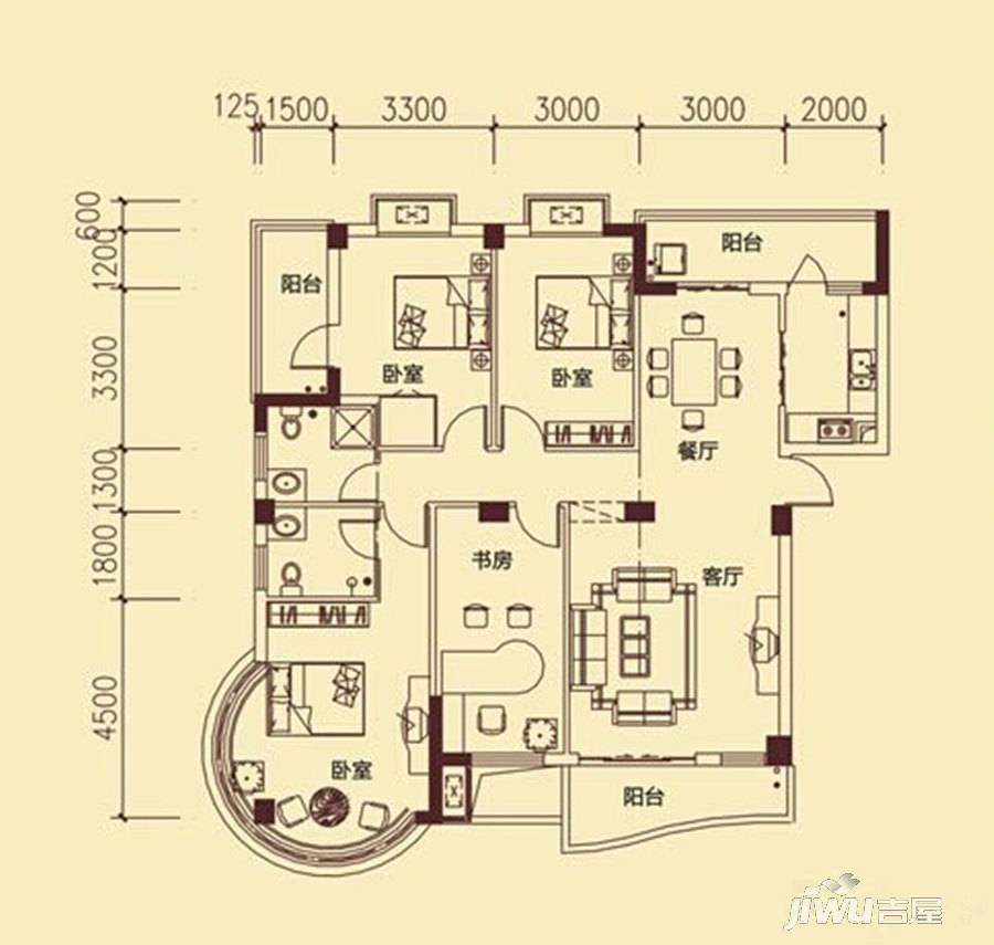 东方龙城4室2厅2卫159.2㎡户型图