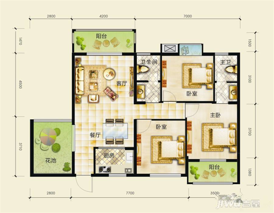 逸景华庭3室2厅2卫121.4㎡户型图