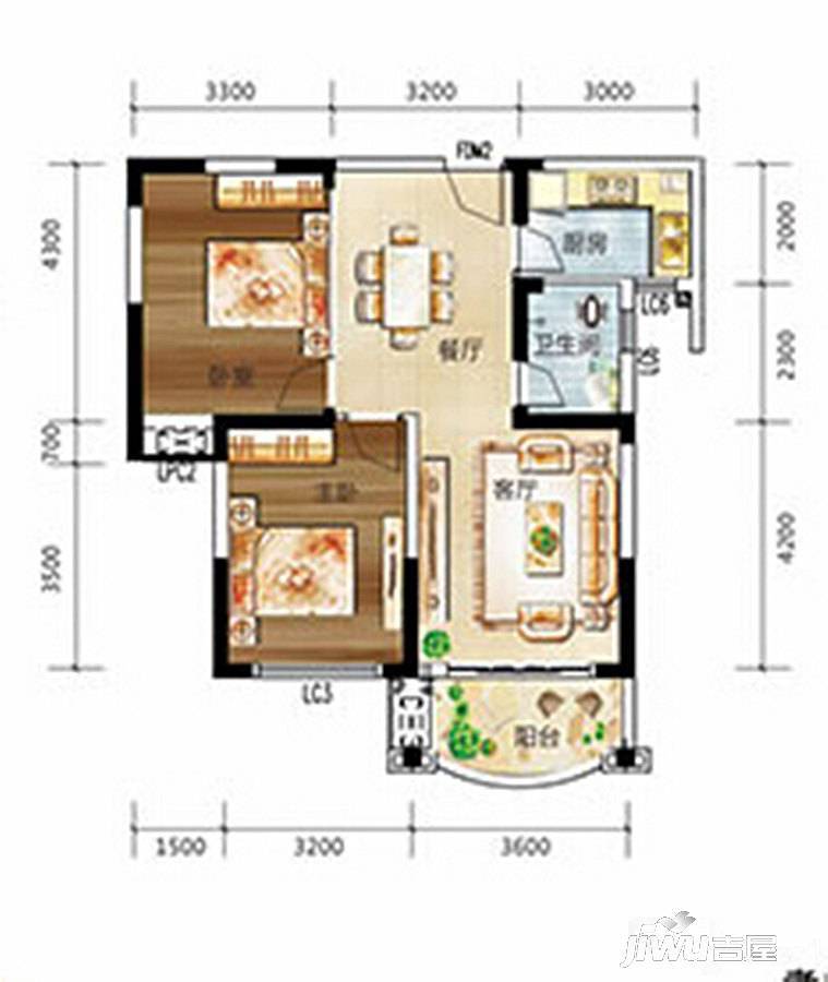 乾坤豪府2室2厅1卫89㎡户型图