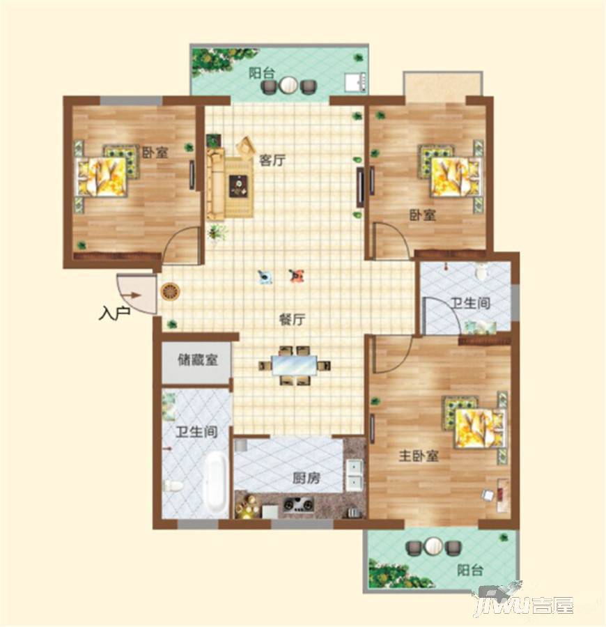 仙湖园3室2厅2卫120.4㎡户型图