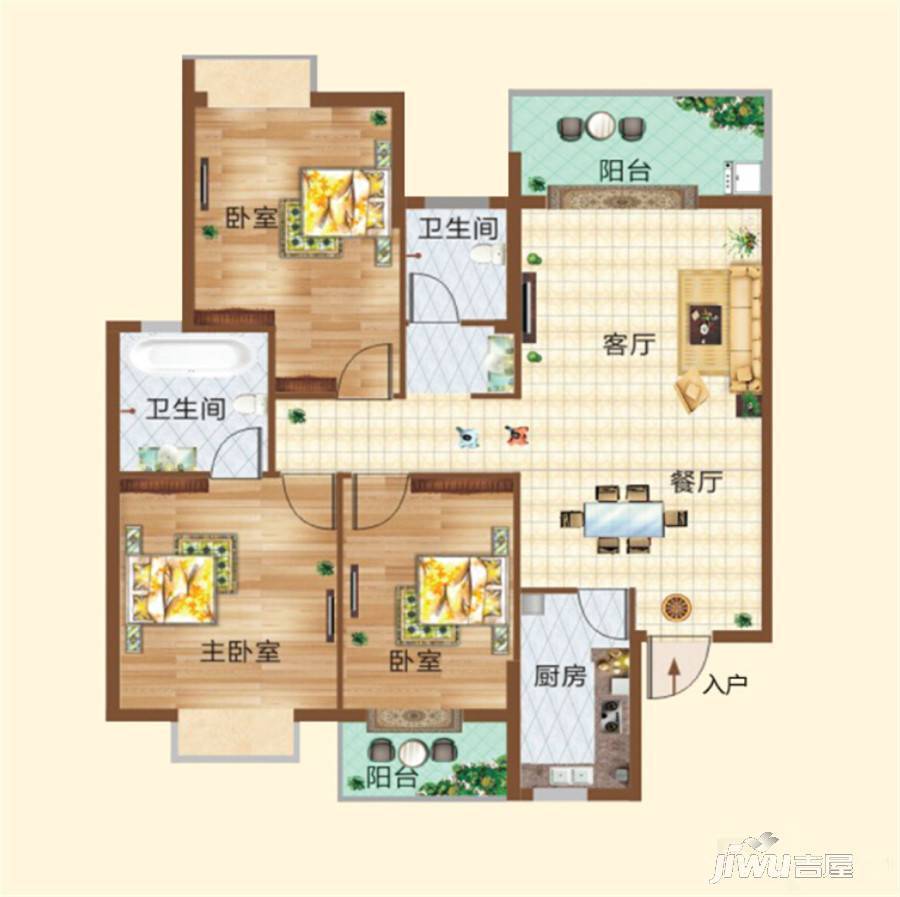 仙湖园3室2厅2卫116.8㎡户型图