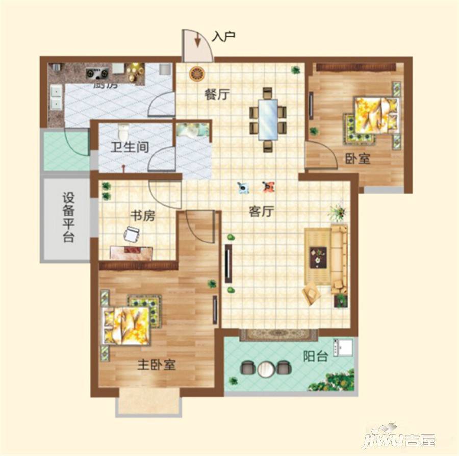 仙湖园3室2厅1卫108.1㎡户型图