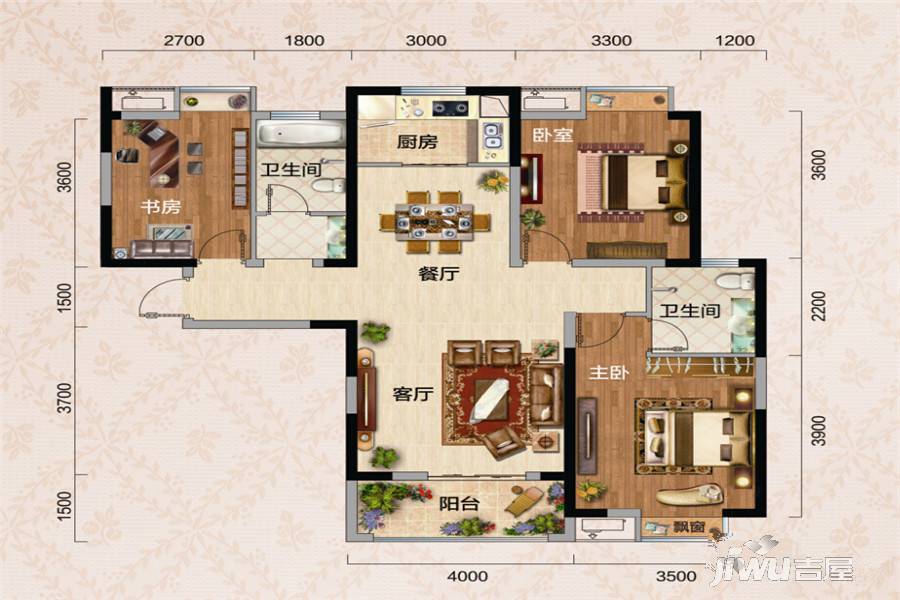 御景水岸3室2厅21卫113.3㎡户型图