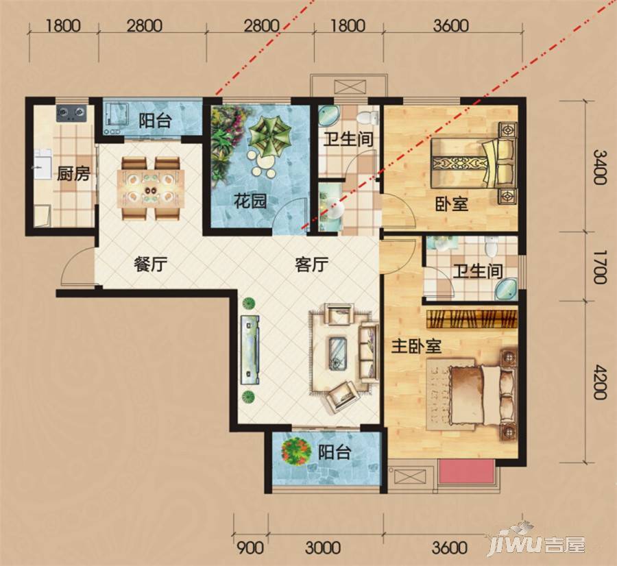 天下公馆2室2厅2卫112.9㎡户型图