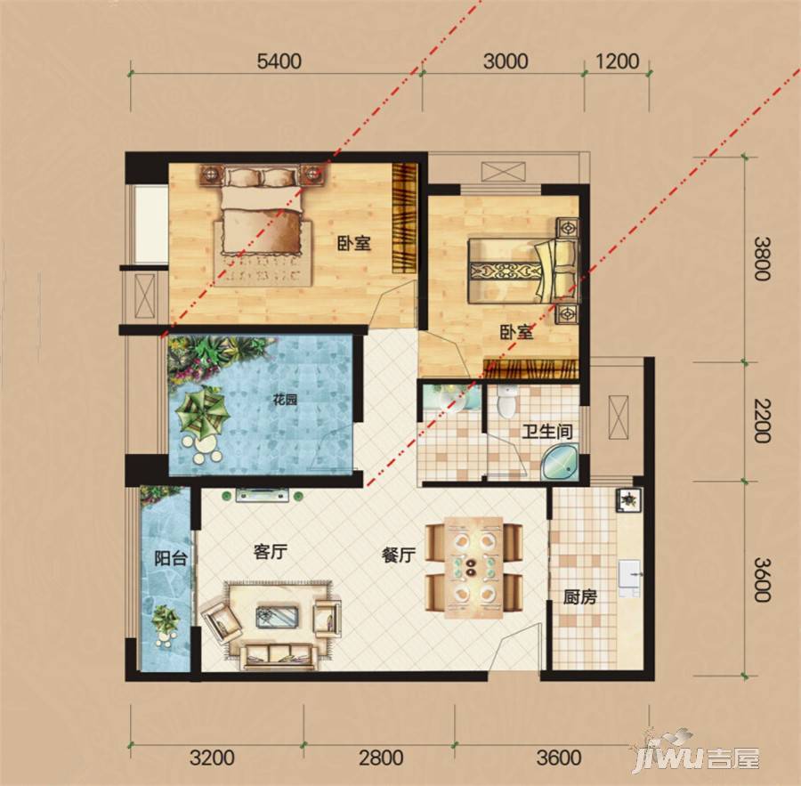 天下公馆3室2厅1卫97.1㎡户型图