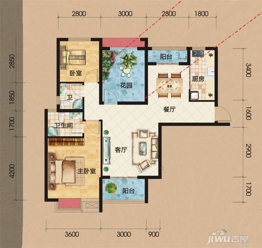 天下公馆2室2厅2卫106㎡户型图