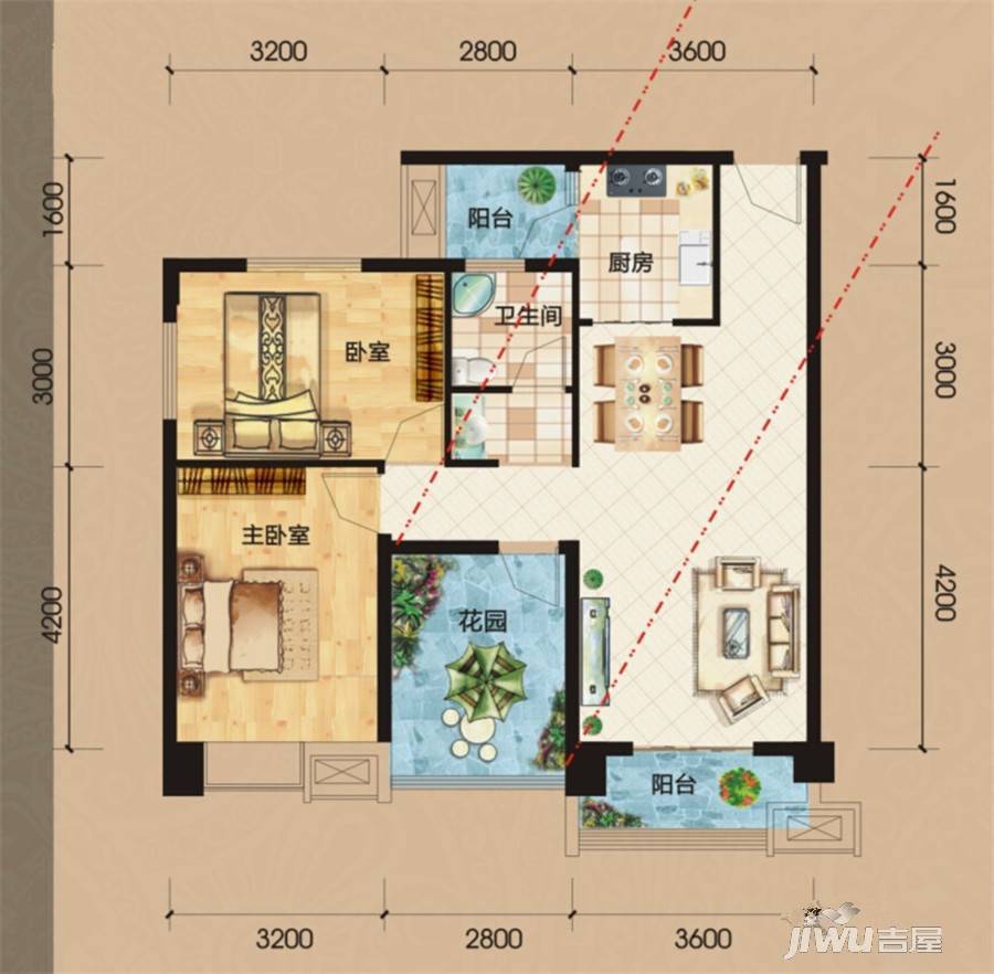 天下公馆3室2厅1卫96.7㎡户型图