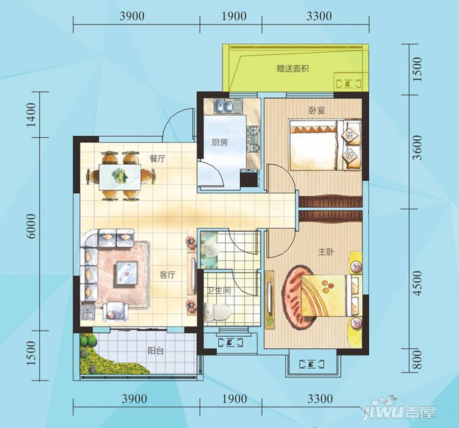 香港城2期2室2厅1卫86.2㎡户型图