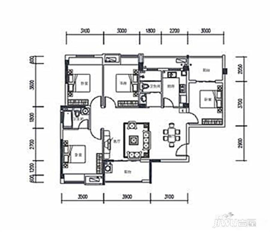 云湖尚景4室2厅2卫121㎡户型图