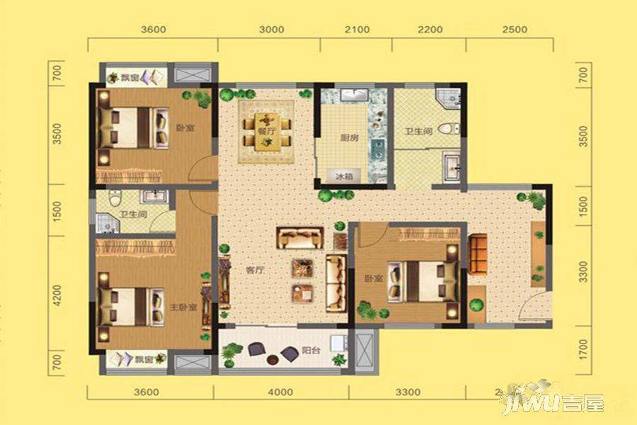 大禹传奇3室2厅2卫137.2㎡户型图