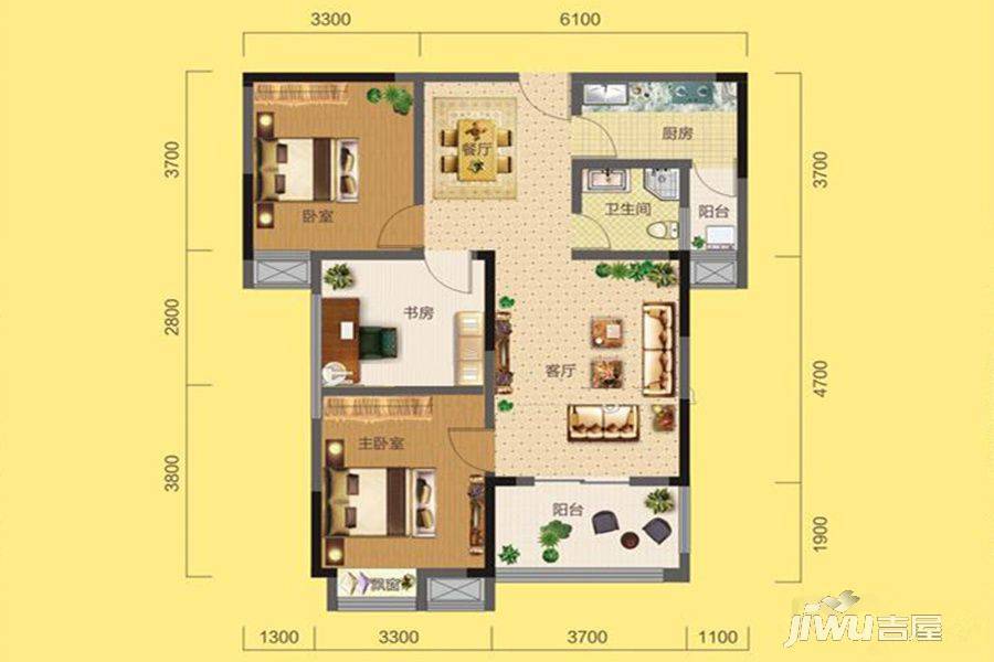 大禹传奇3室2厅1卫97.3㎡户型图