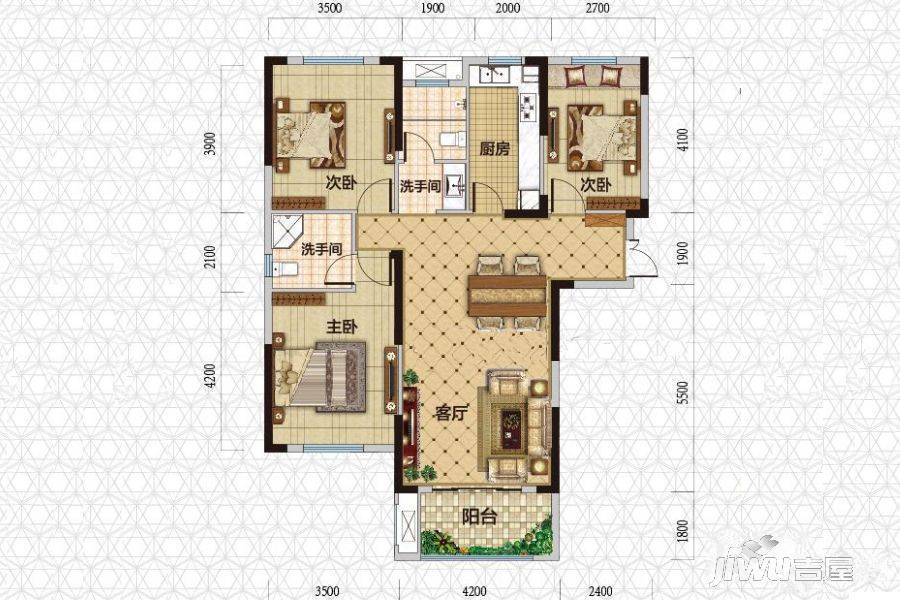 东城经典3室2厅2卫125.2㎡户型图