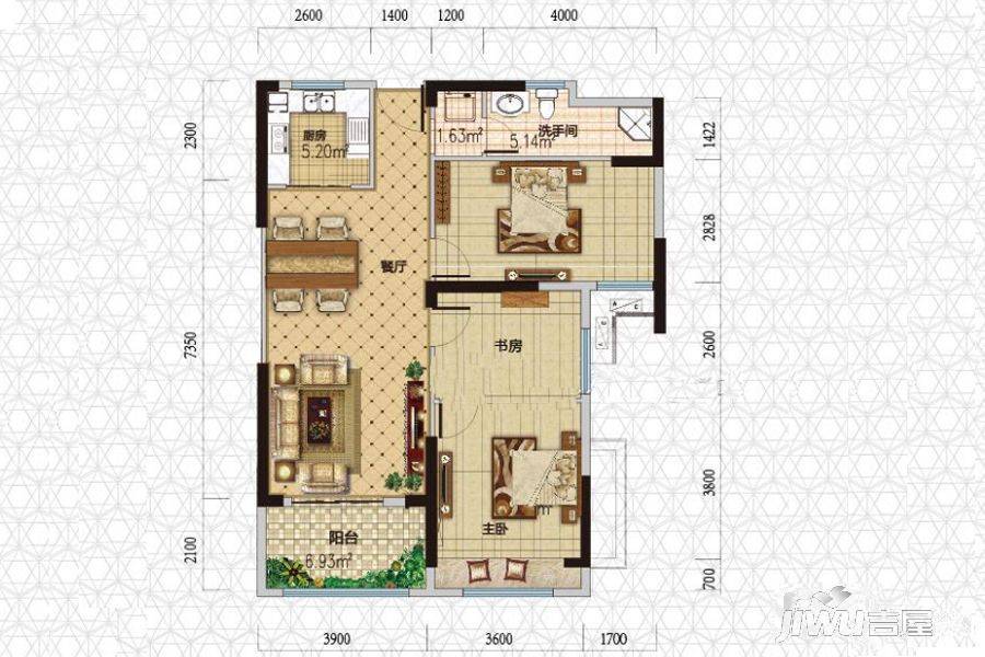 东城经典3室2厅1卫109.4㎡户型图