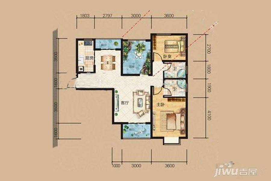 天下公馆2室2厅1卫110.3㎡户型图