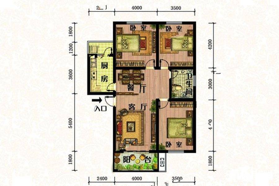 丹阳古镇3室2厅1卫121.2㎡户型图