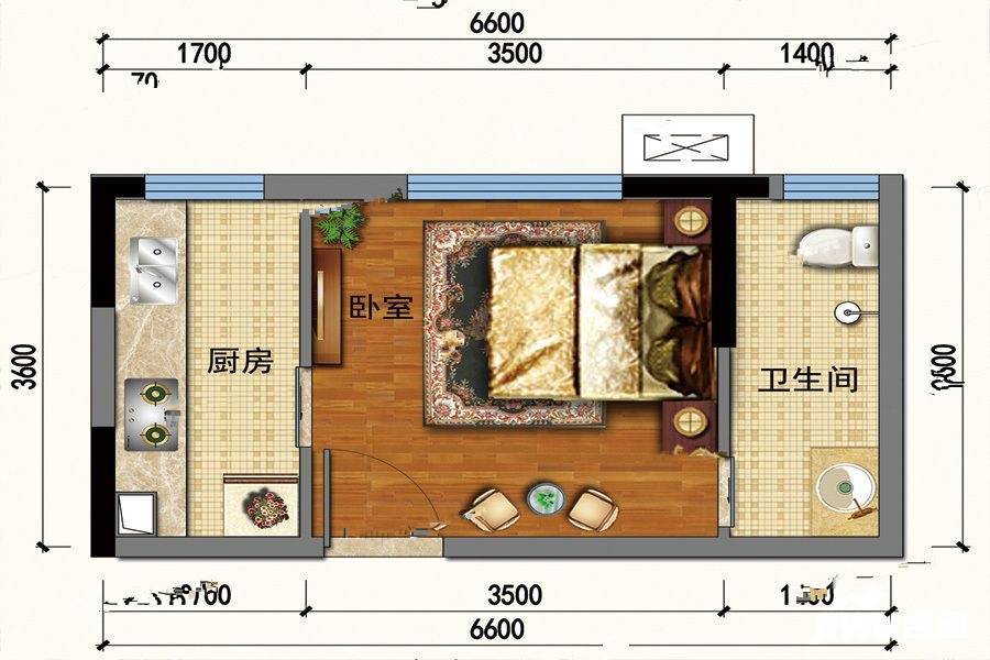 众大美誉广场1室1厅1卫28㎡户型图