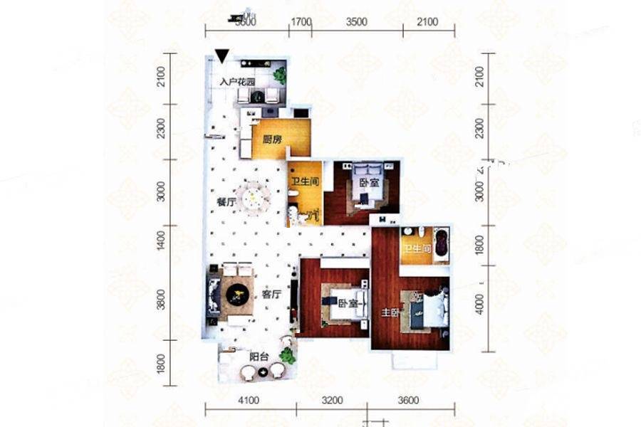 惠园阳光3室2厅2卫117.8㎡户型图