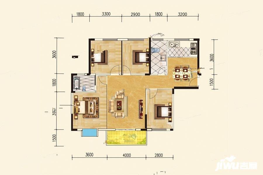 华誉智慧城4室2厅2卫124.9㎡户型图