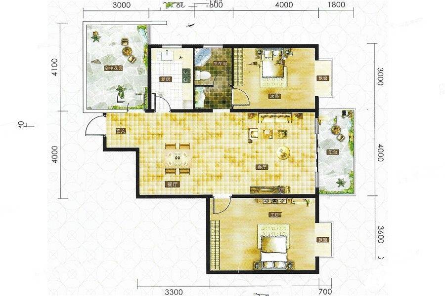 远大幸福名城3室2厅1卫114.1㎡户型图