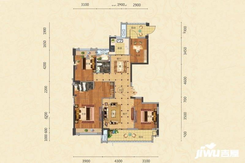 中都巴黎城4室2厅2卫141.8㎡户型图