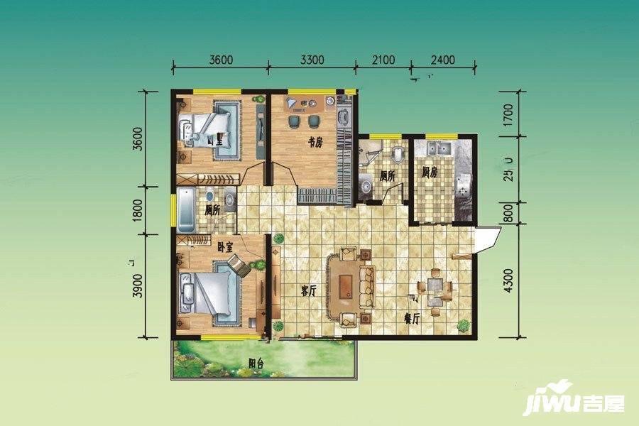 栖凤湖畔3室2厅2卫122㎡户型图