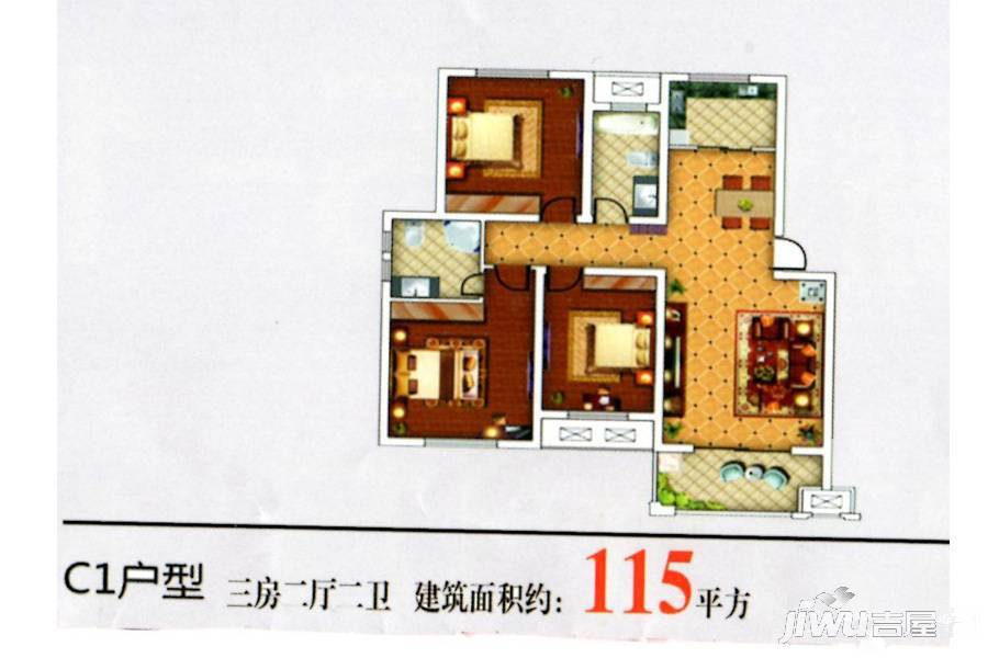 万厦四季华廷3室2厅2卫115㎡户型图