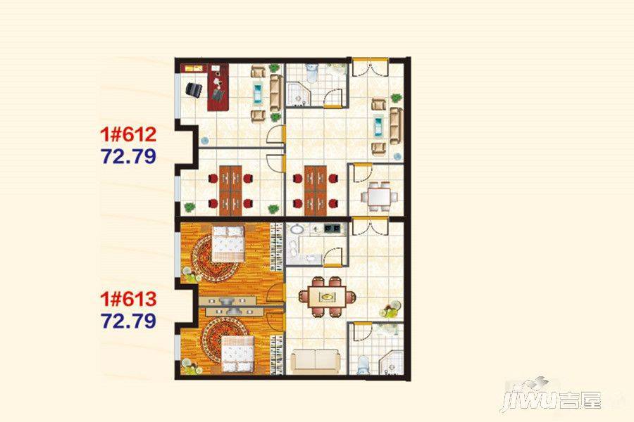 丽景湾华庭2室1厅1卫72.8㎡户型图