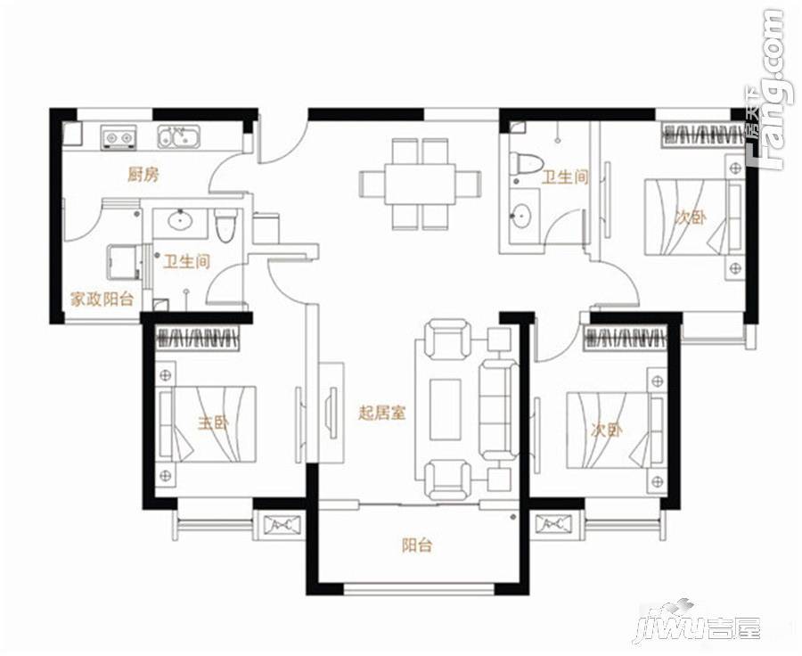 新晋府3室2厅2卫122.4㎡户型图