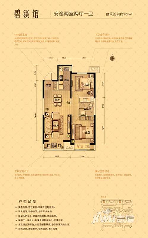 晋中万科·朗润园2室2厅1卫90㎡户型图